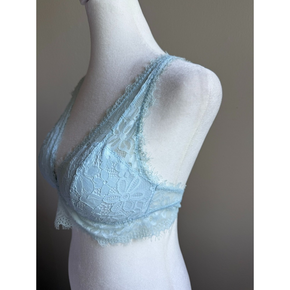 Aerie Blue Womens M Floral Lace Padded Boho Longline Wireless Crossback Bralette - Picture 2 of 14
